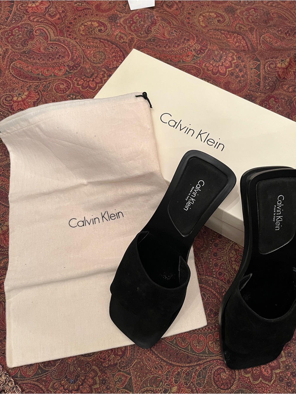 Authentic Calvin Klein Square Toe Slide Sandals 8M Made in Italy